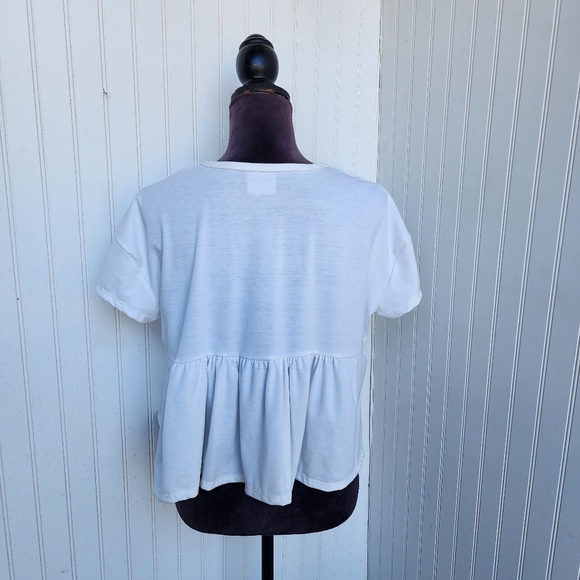 Olivia Rae Baby Doll Shirt Womens White Crop Top Drop Ruffle Hem BOHO sz S - Picture 6 of 10